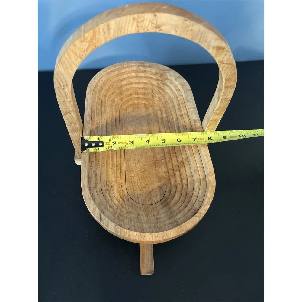 Collapsible Wooden Basket Oval Bowl Trivet Handcrafted 15